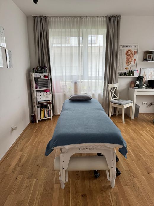 Der Behandlungsraum der Praxis mit Massageliege